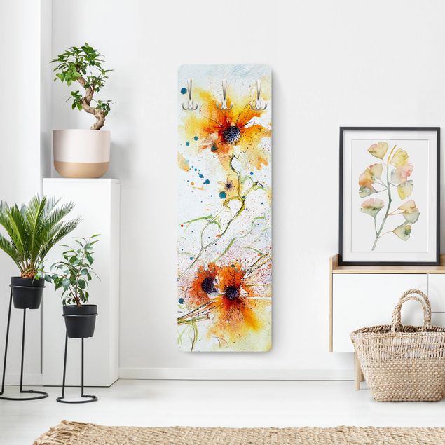 Wandkapstokken houten paneel Painted Flowers