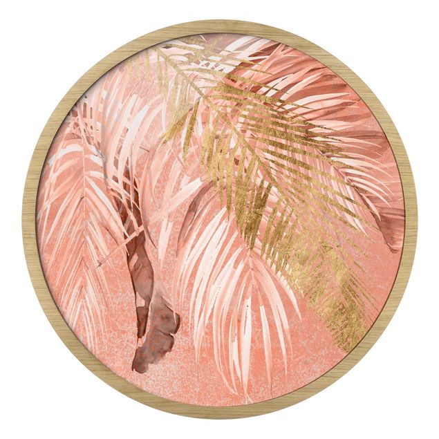 Rond schilderijen Foglie di palma rosa e oro II