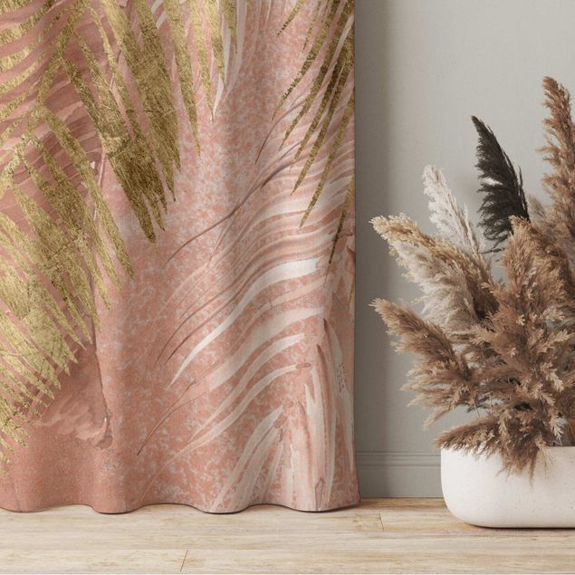 Moderne gordijnen Palm Fronds In Pink And Gold III