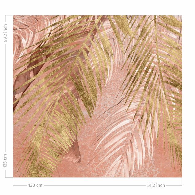 Raamgordijnen Palm Fronds In Pink And Gold III