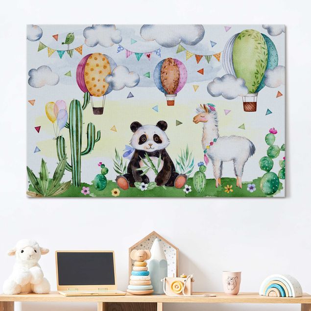 Akoestische schilderijen Panda And Lama Watercolour