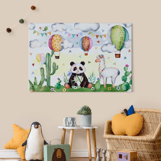 Akoestisch schilderij - Panda And Lama Watercolour