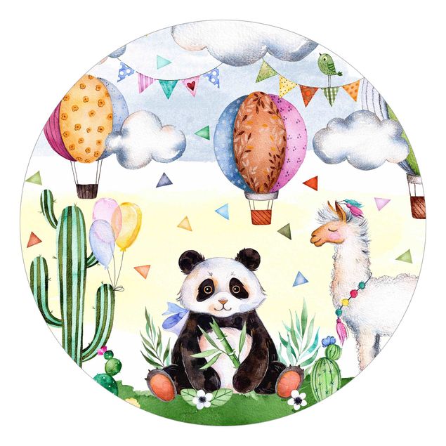 Behangcirkel Panda And Lama Watercolour
