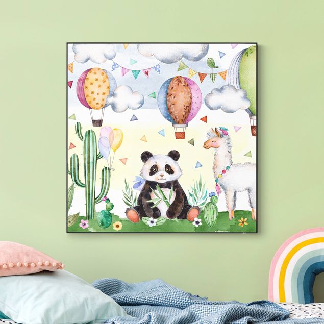 Verwisselbaar schilderij - Panda And Lama Watercolour