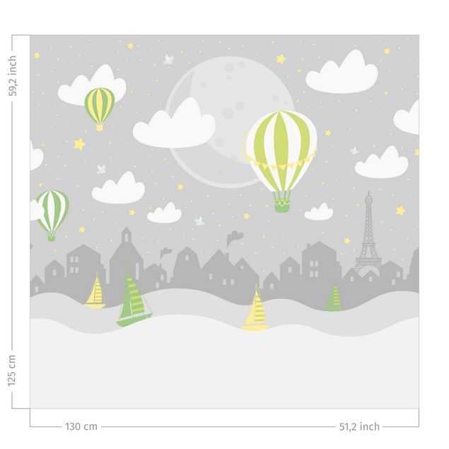 raamgordijn Paris With Stars And Hot Air Balloon In Grey