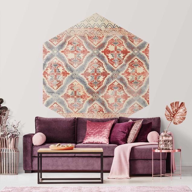 Hexagon Behang Persian Vintage Pattern In Indigo II
