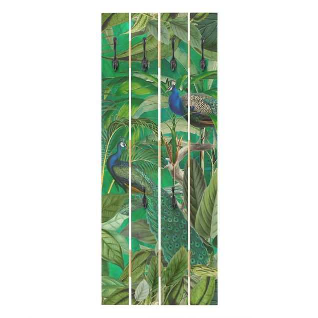 Wandkapstokken houten pallet Peacocks In The Jungle