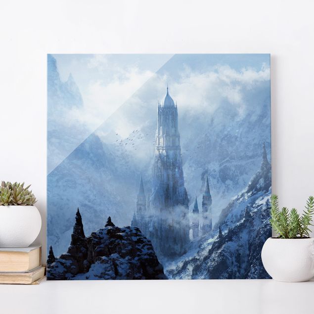 Glas Magnetboard Fantasy Castle In Snowy Landscape