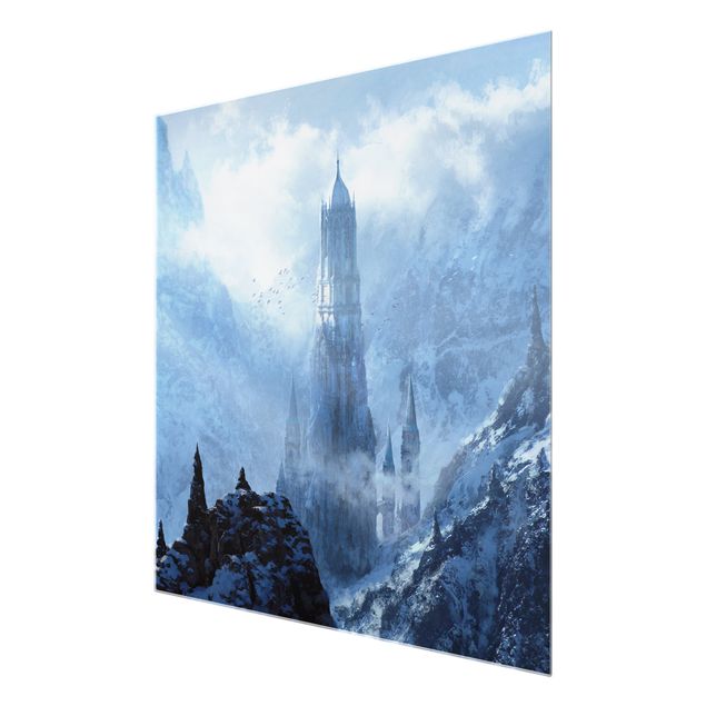 Glasschilderijen - Fantasy Castle In Snowy Landscape