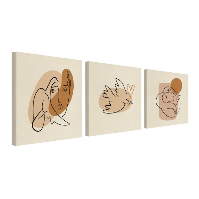 Natuurlijk canvas schilderijen - 3-delig Picasso Interpretation - Daydreaming And Dove Of Peace