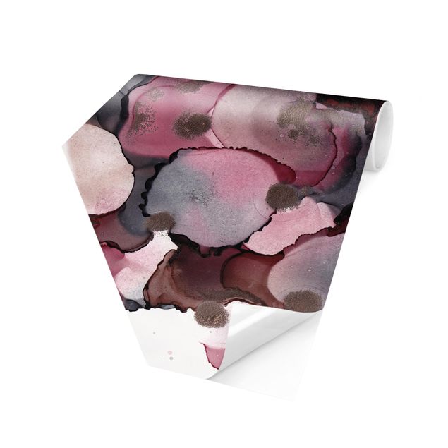 Hexagon Behang Pink Beige Drops With Pink Gold