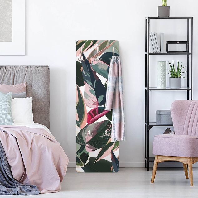 Wandkapstokken houten paneel Pink Tropical Pattern XXL