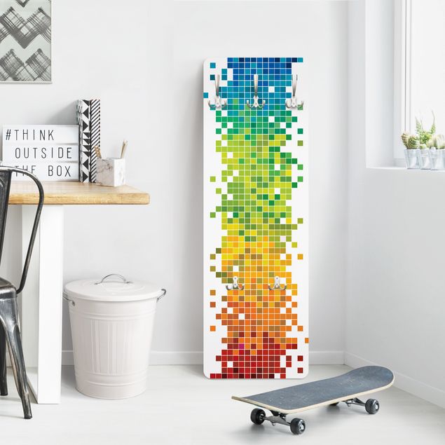 Wandkapstokken houten paneel Pixel Rainbow