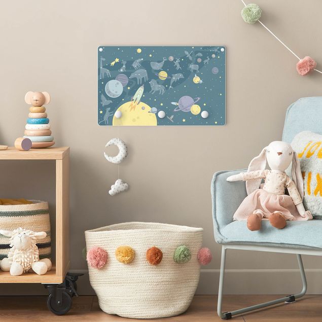 Wandkapstokken voor kinderen Planets With Zodiac And Rockets