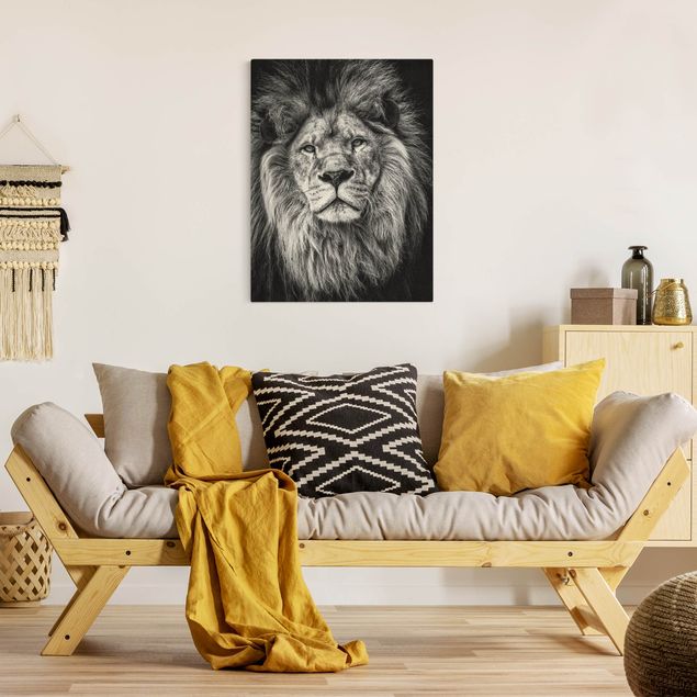 Canvas schilderijen - Goud Portrait Lion Black And White