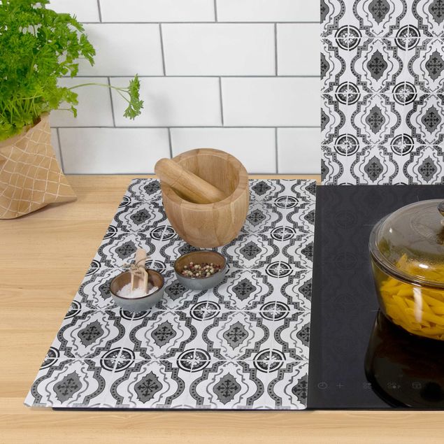 Kookplaat afdekplaten - Portuguese Vintage Ceramic Tiles - Mafra Black And White