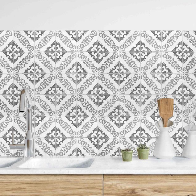 Achterwand voor keuken en zwart en wit Portuguese Vintage Ceramic Tiles - Silves Black And White