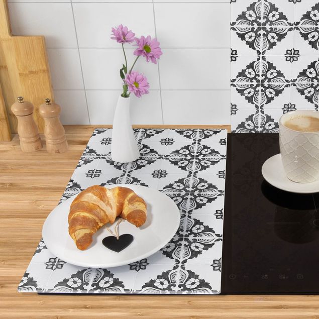 Kookplaat afdekplaten - Portuguese Vintage Ceramic Tiles - Sintra Black And White