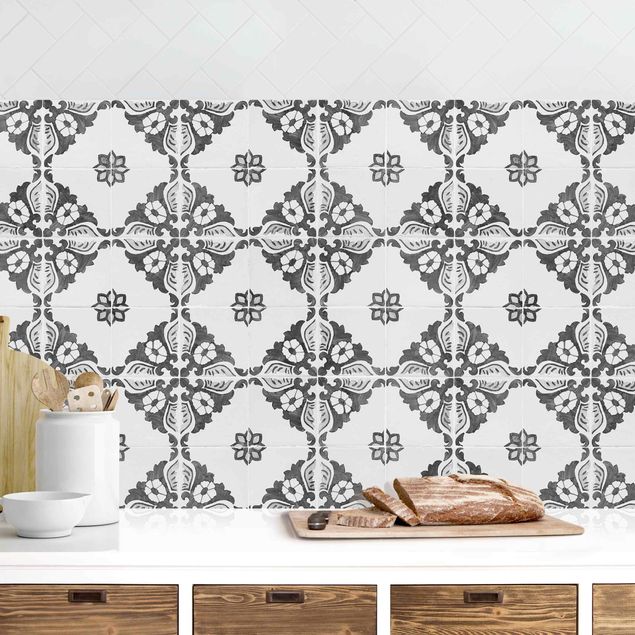 Achterwand voor keuken en zwart en wit Portuguese Vintage Ceramic Tiles - Sintra Black And White