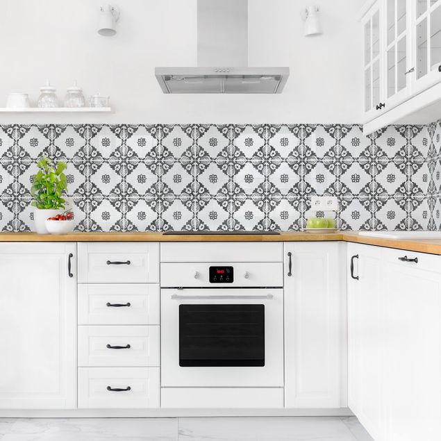 Achterwand voor keuken tegelmotief Portuguese Vintage Ceramic Tiles - Sintra Black And White