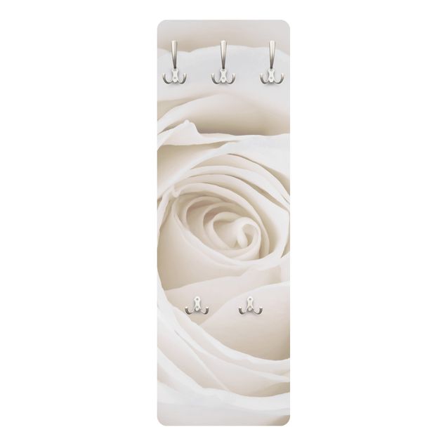 Wandkapstokken houten paneel Pretty White Rose