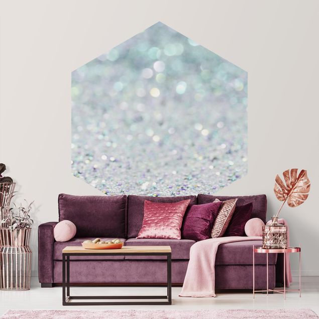 Hexagon Behang Princess Glitter Landscape In Mint Colour