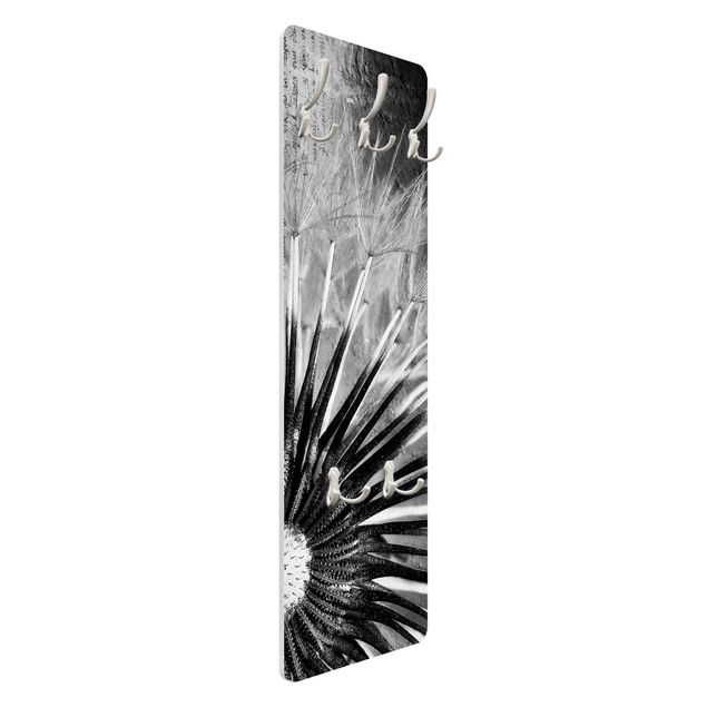 Wandkapstokken houten paneel Dandelion Black & White