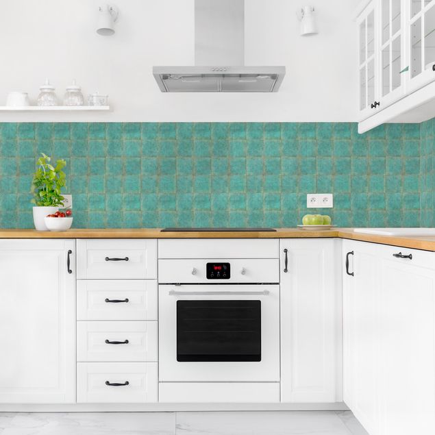Achterwand voor keuken Square Tiles in turquoise