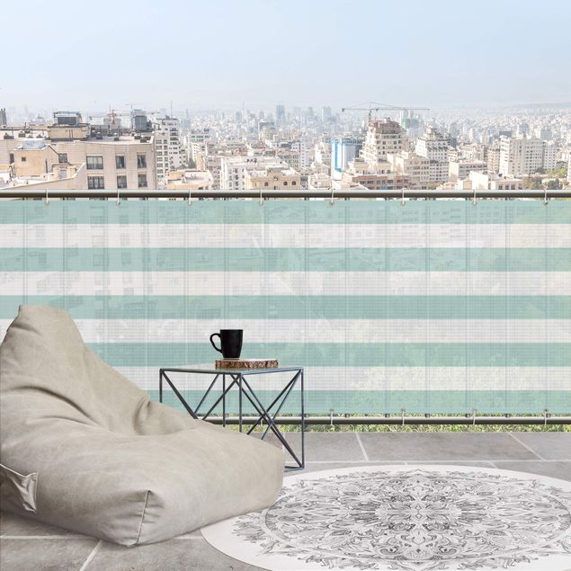Balkon reling scherm Horizontal Stripes in Pastel Mint