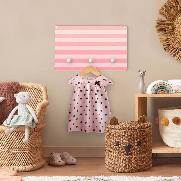 Wandkapstokken voor kinderen Horizontal Stripes Pink