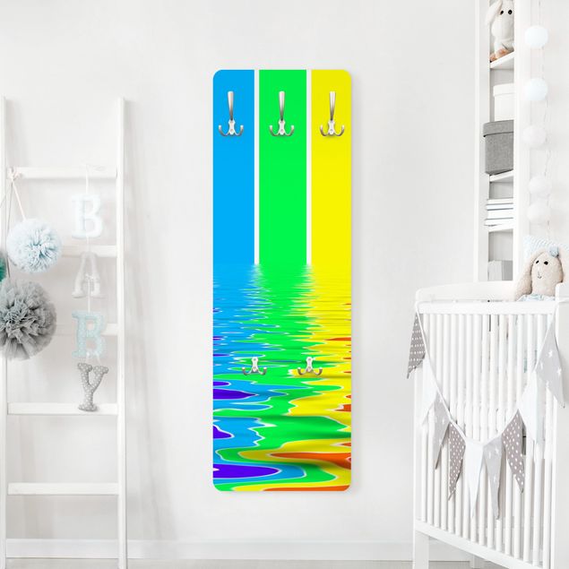 Wandkapstokken houten paneel Rainbow Coloured