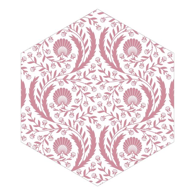 Hexagon Behang Tendrils with Fan Flowers in Antique Pink