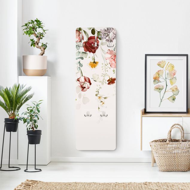 Wandkapstokken houten paneel - Trailing Flowers Watercolour