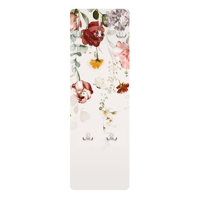 Wandkapstokken houten paneel - Trailing Flowers Watercolour