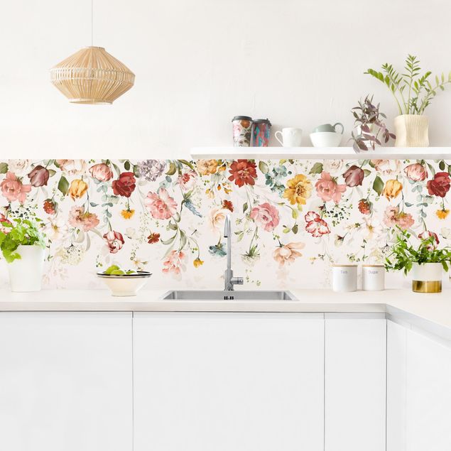 Achterwand voor keuken Trailing Flowers Watercolour