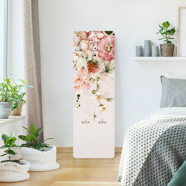 Wandkapstokken houten paneel - Trailing Flowers Watercolour Vintage