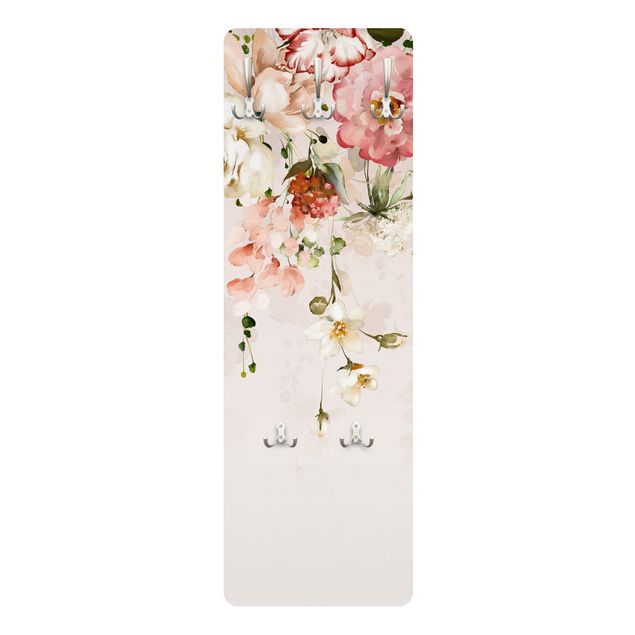 Wandkapstokken houten paneel - Trailing Flowers Watercolour Vintage