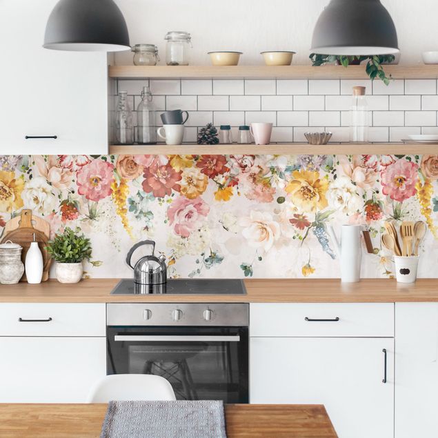 Achterwand voor keuken Trailing Flowers Watercolour Vintage