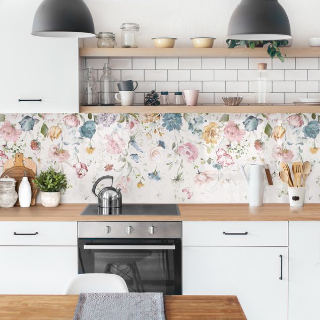Achterwand voor keuken dieren Tendril Flowers with Butterflies Watercolour