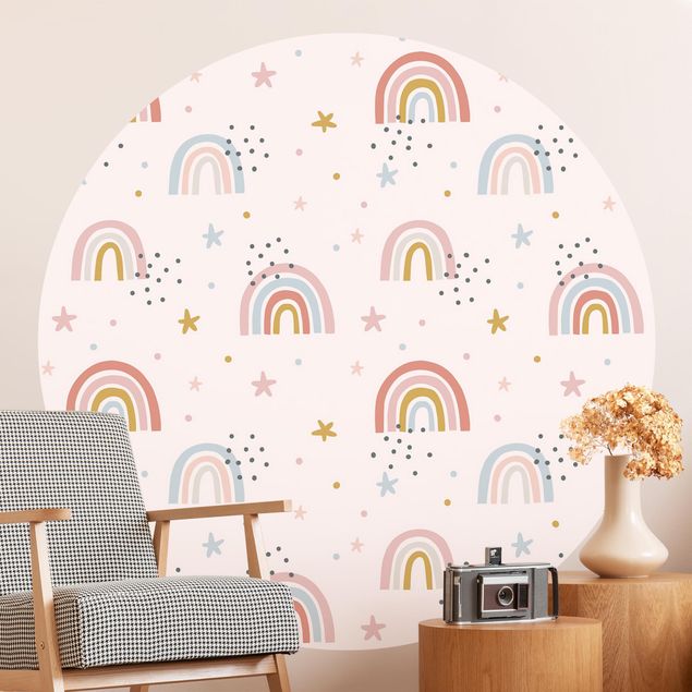 Behangcirkel Rainbow World With Stars And Dots