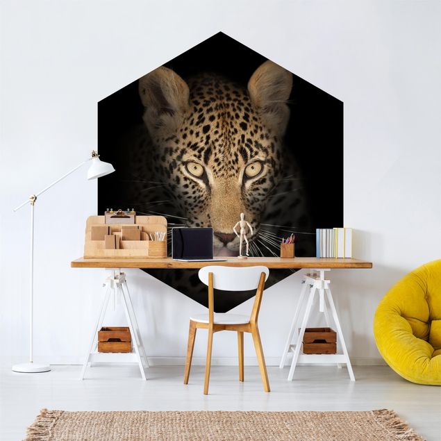 Hexagon Behang Resting Leopard