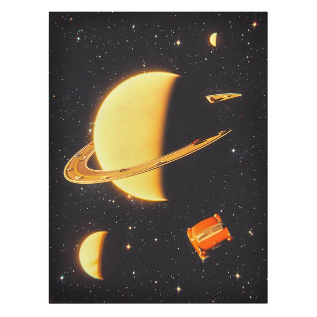 Leinwandbild - Retro Collage - Die Ringe des Saturn - Hochformat 3:4