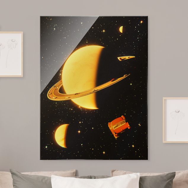 Glasschilderijen - Retro Collage - The Rings Of Saturn