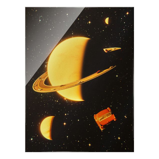 Glasschilderijen - Retro Collage - The Rings Of Saturn