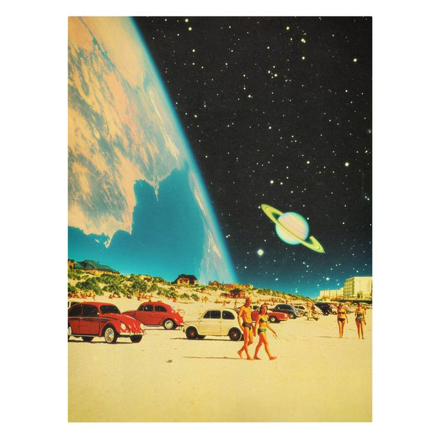 Leinwandbild - Retro Collage - Galaktischer Strand - Hochformat 3:4