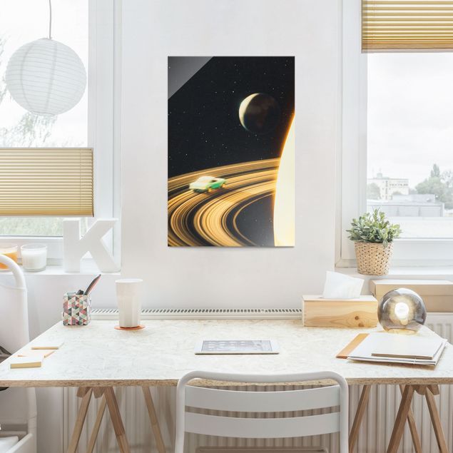 Glasschilderijen - Retro Collage - Saturn Highway
