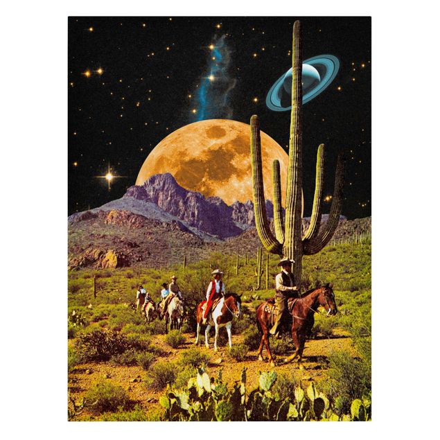 Leinwandbild - Retro Collage - Weltraum Cowboys - Hochformat 3:4