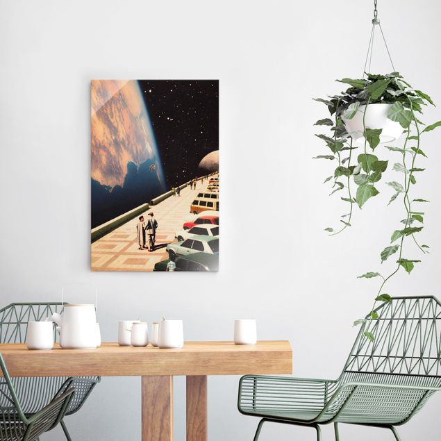 Glasschilderijen - Retro Collage - Boardwalk In Space