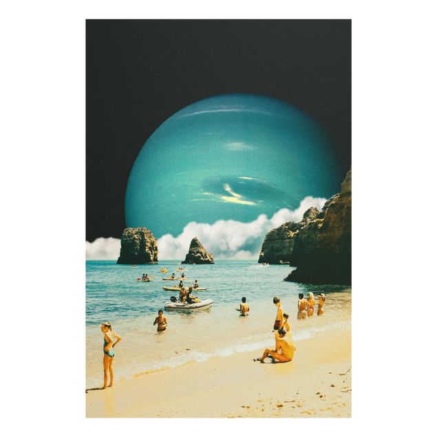 Glasschilderijen - Retro Collage - Space Beach