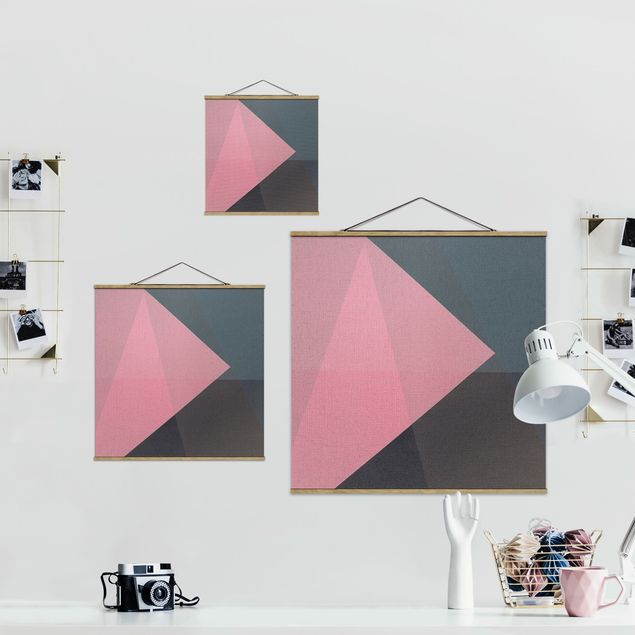 Stoffen schilderij met posterlijst Pink Transparency Geometry